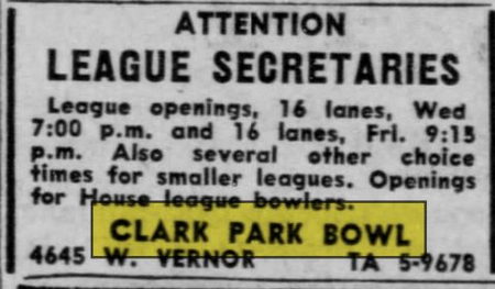 Clark Park Bowl - Sep 2 1957 Ad (newer photo)